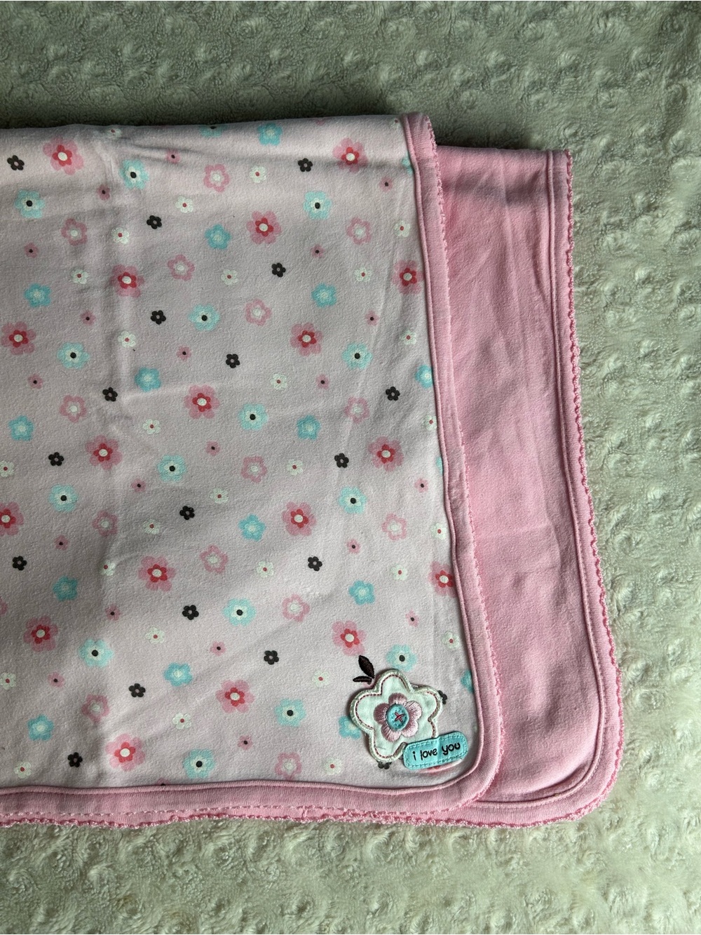 Just One Year by Carter's I Love You Pink Floral Baby Blanket Flower Blue Brown